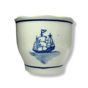 Geerlings Mini Pot Mid 20th Century Blue White Dutch Windmill Sailboat Ceramic